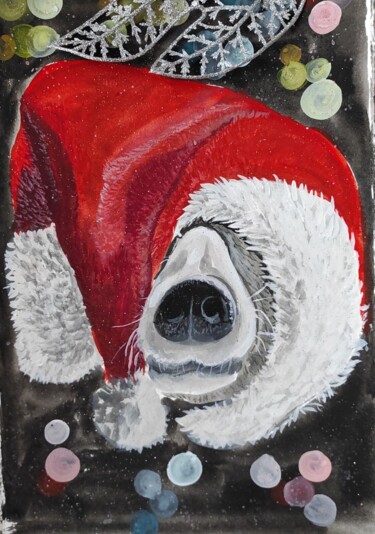 Schilderij getiteld "Santa is on his way" door Elena Semenova, Origineel Kunstwerk, Gouache