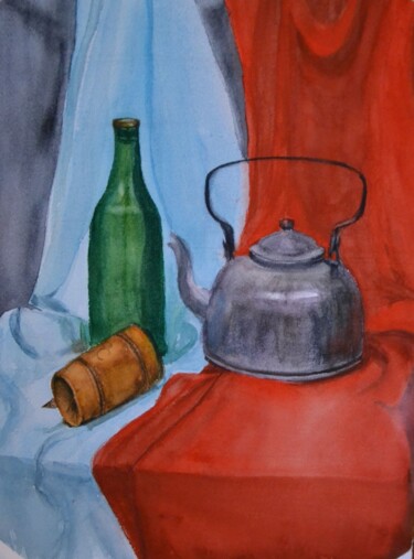 Painting titled "Still life with a t…" by Elena Semenova, Original Artwork, Watercolor