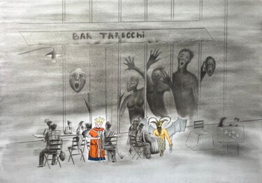 Drawing titled "Bar "Tarocchi"" by Elena Semina, Original Artwork, Charcoal