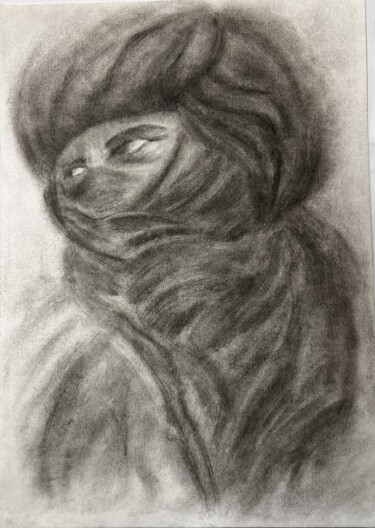 Disegno intitolato ""Tuareg"" da Elena Semina, Opera d'arte originale, Carbone