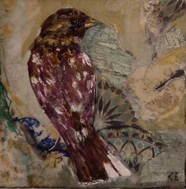 Painting titled "White Feather" by Elena Senina, Original Artwork, Encaustic