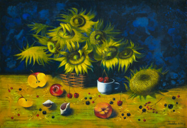 Painting titled "Sunflowers" by Elena Shichko, Original Artwork, Oil