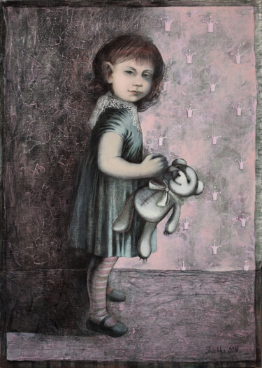 Malerei mit dem Titel "PORTRAIT OF A GIRL" von Elena Shichko, Original-Kunstwerk, Acryl