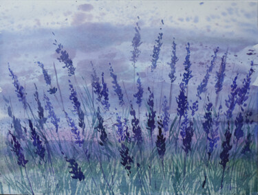 Painting titled "Lavender field" by Elena Shichko, Original Artwork, Watercolor