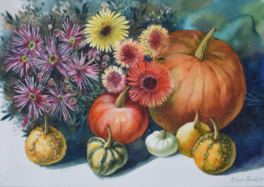 Painting titled "Autumn Still Life" by Elena Shichko, Original Artwork, Watercolor