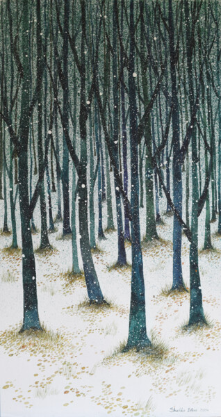 Painting titled "Blue Forest" by Elena Shichko, Original Artwork, Watercolor