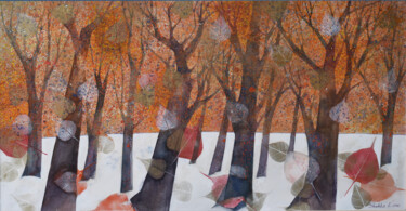 Malerei mit dem Titel "Autumn. Leaf fall" von Elena Shichko, Original-Kunstwerk, Aquarell