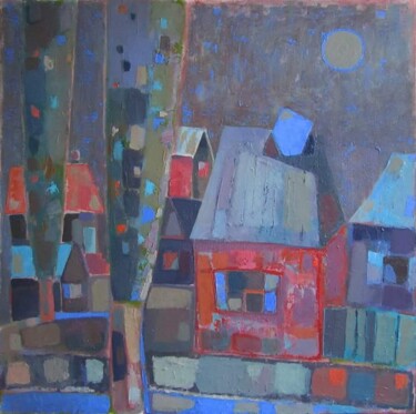 Peinture intitulée "Пейзаж с голубой тр…" par Elena Shipilova, Œuvre d'art originale, Huile Monté sur artwork_cat.