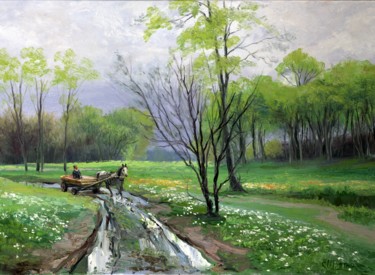 Peinture intitulée "Spring landscape." par Elena Shipunova, Œuvre d'art originale, Huile