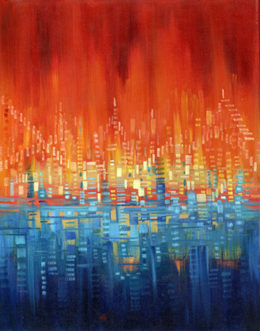 Painting titled "Lights of the metro…" by Elena Shipunova, Original Artwork, Oil