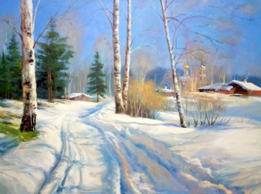 Pittura intitolato "Winter landscape. F…" da Elena Shipunova, Opera d'arte originale, Olio