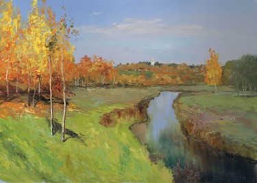 Painting titled "Autumn gold." by Elena Shipunova, Original Artwork, Oil