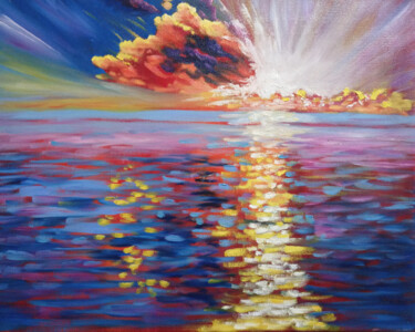 Malarstwo zatytułowany „A flaming sunset. F…” autorstwa Elena Shipunova, Oryginalna praca, Olej