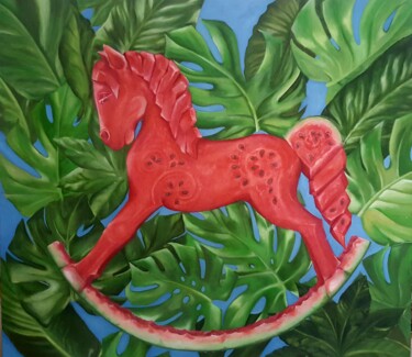 Картина под названием "Rocking horse" - Elena Shostal (ShoStyle), Подлинное произведение искусства, Масло