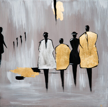 Painting titled "People ghosts" by Elena Sobol, Original Artwork, Acrylic Mounted on Wood Stretcher frame