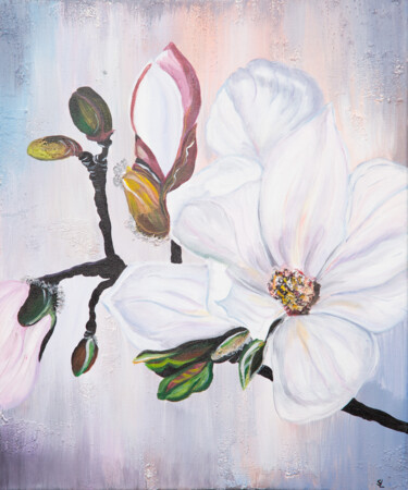 Painting titled "Floral tenderness" by Elena Sobol, Original Artwork, Acrylic Mounted on Wood Stretcher frame