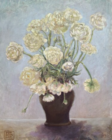 Картина под названием "Weiße Blumen" - Elena Stauffer, Подлинное произведение искусства, Масло Установлен на Деревянная рама…