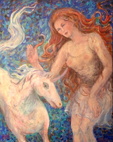 Картина под названием "Unicorn whisperer" - Elena Stauffer, Подлинное произведение искусства, Акрил