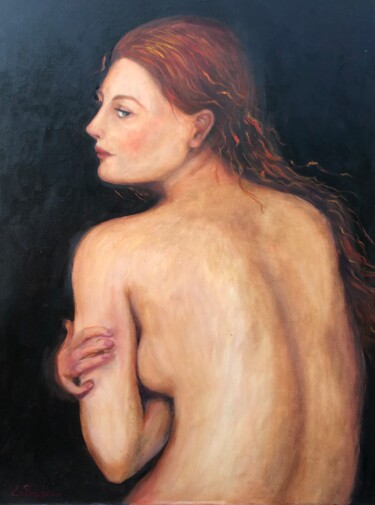 Painting titled "Nude" by Elena Stauffer, Original Artwork, Oil Mounted on Wood Stretcher frame