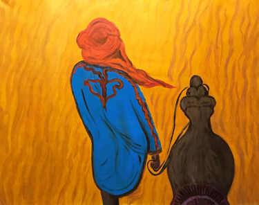 Pintura intitulada "Tuareg with camel i…" por Elena Suprema, Obras de arte originais, Acrílico
