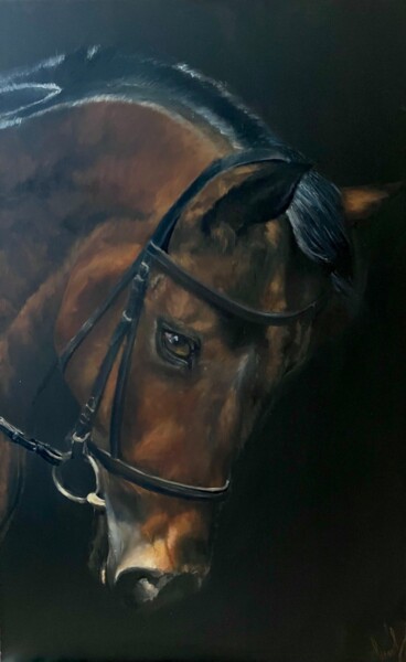 Картина под названием "Гнедая лошадь" - Елена Сурина, Подлинное произведение искусства, Масло