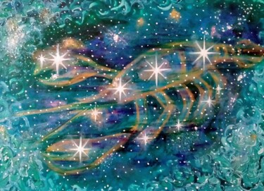 Painting titled "Constellation Cancer" by Elena Titenko (LeTi), Original Artwork, Acrylic Mounted on Wood Stretcher frame