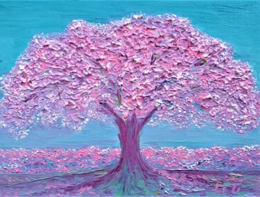 Painting titled "Sakura tree" by Elena Titenko (LeTi), Original Artwork, Oil