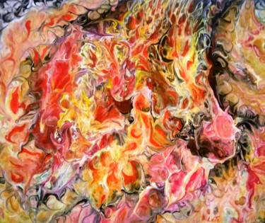 Painting titled "The fire" by Elena Titenko (LeTi), Original Artwork, Acrylic Mounted on Wood Stretcher frame