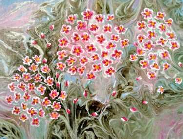 Painting titled "Pink meadow carnati…" by Elena Titenko (LeTi), Original Artwork, Acrylic Mounted on Wood Stretcher frame
