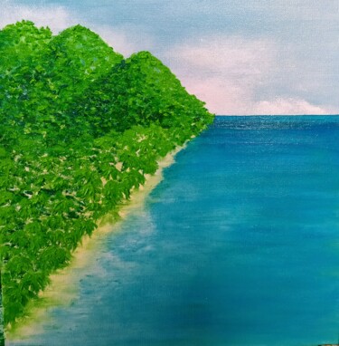 Painting titled "Tropical island" by Elena Titenko (LeTi), Original Artwork, Oil Mounted on Cardboard