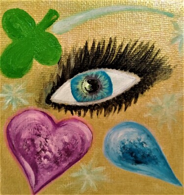 Painting titled "Eye games" by Elena Titenko (LeTi), Original Artwork, Oil Mounted on Cardboard