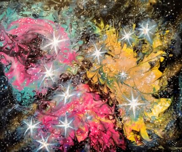Painting titled "Lion Constellation…" by Elena Titenko (LeTi), Original Artwork, Acrylic Mounted on Wood Stretcher frame