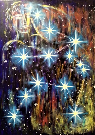 Malerei mit dem Titel "Zodiac Star Sign Aq…" von Elena Titenko (LeTi), Original-Kunstwerk, Acryl