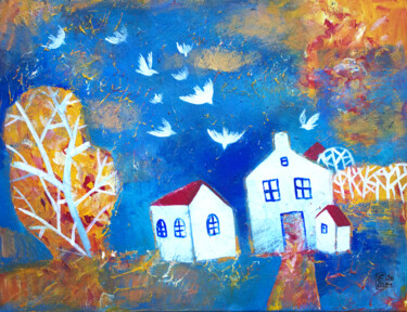 Painting titled "Way to home" by Elena Tomilova, Original Artwork, Acrylic Mounted on Wood Stretcher frame
