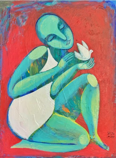 Malerei mit dem Titel "Praying for peace" von Elena Tomilova, Original-Kunstwerk, Acryl Auf Karton montiert