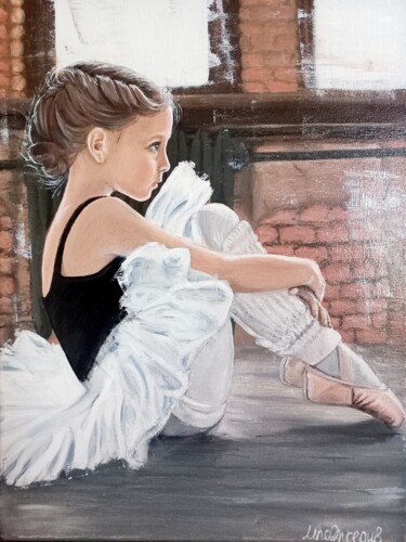 Painting titled "Small ballerina" by Elena Tregub, Original Artwork, Oil Mounted on Wood Stretcher frame
