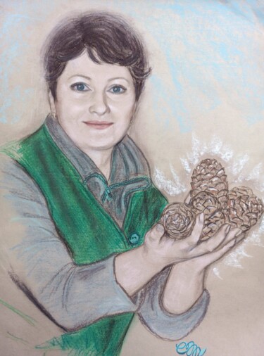 Dibujo titulada "Cedar cones" por Elena Tregub, Obra de arte original, Pastel