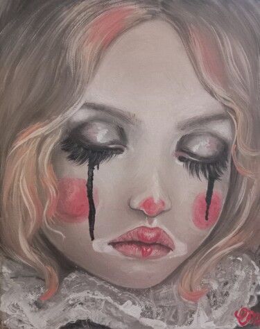 Painting titled "Sorrow" by Elena Tregub, Original Artwork, Oil Mounted on Wood Stretcher frame