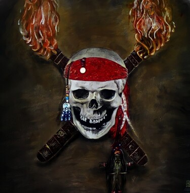 Painting titled "Johnny's skull" by Elena Tregub, Original Artwork, Acrylic Mounted on Wood Stretcher frame