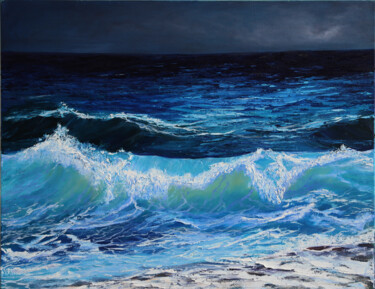 Painting titled "Wave" by Elena Tretiakova, Original Artwork, Oil Mounted on Wood Stretcher frame