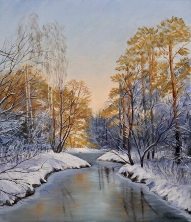 Картина под названием "Winter forest" - Elena Tretiakova, Подлинное произведение искусства, Масло Установлен на Деревянная р…