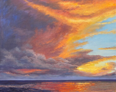 Painting titled "Purple sky" by Elena Tretiakova, Original Artwork, Oil