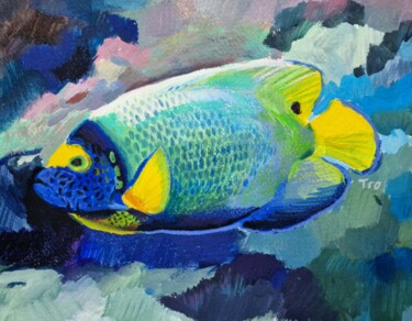 Peinture intitulée "Blauer Fisch" par Elena Tronina, Œuvre d'art originale, Acrylique