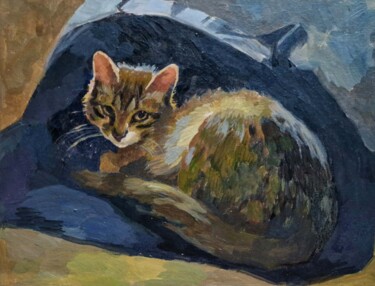 Pintura intitulada "Die Katze" por Elena Tronina, Obras de arte originais, Acrílico