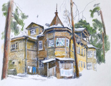 Tekening getiteld "Altes Haus" door Elena Tronina, Origineel Kunstwerk, Pastel