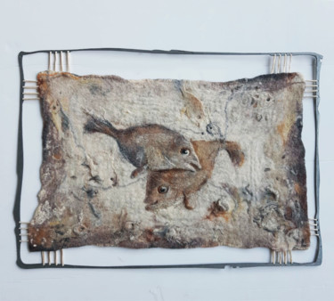 Eleven fish Art textile intitulée "Eleven fish" par Elena Tzirulnik, Œuvre d'art originale, Tapisserie Monté sur Métal