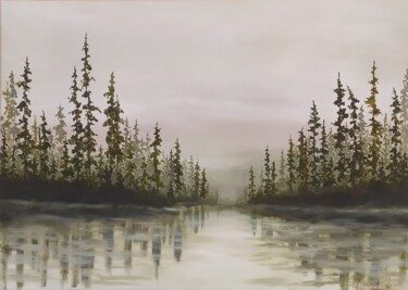 Картина под названием "Река" - Елена Ульшина, Подлинное произведение искусства, Масло Установлен на Другая жесткая панель