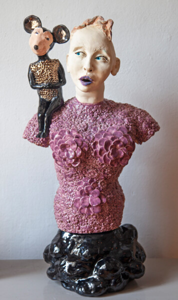 Sculpture titled "Fuma and the Mouse" by Elena Uljancic, Original Artwork, Ceramics