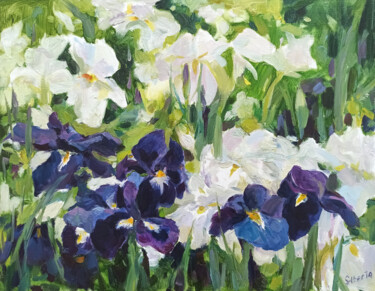 Pittura intitolato "Irises" da Elena Utkina, Opera d'arte originale, Olio