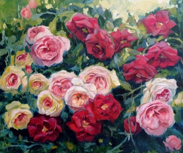 Painting titled "Rosarium" by Elena Utkina, Original Artwork, Oil